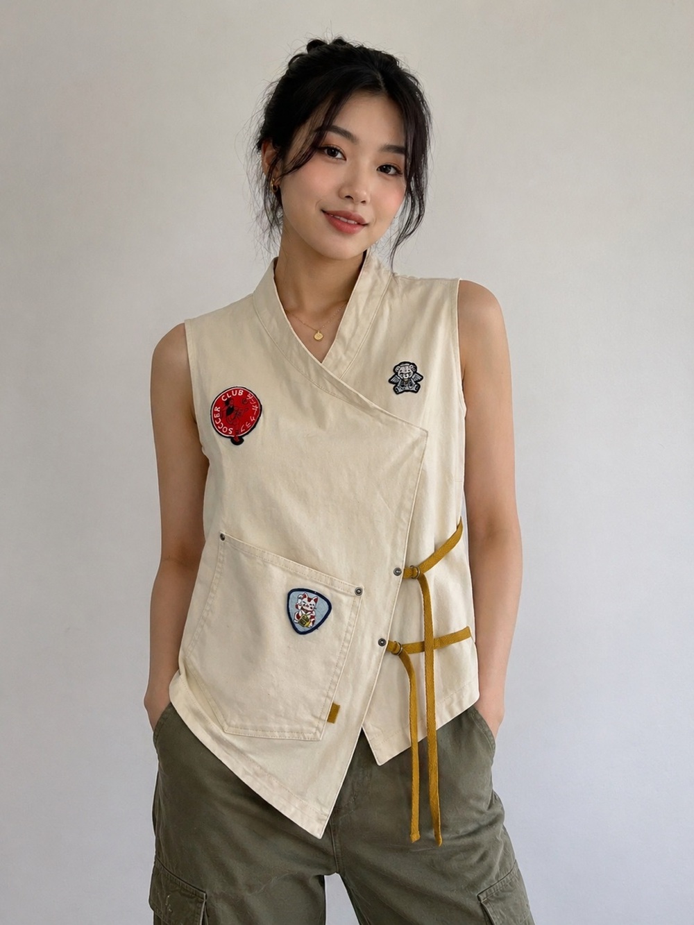 wild fable Cream Utility Vest with Patch Details
